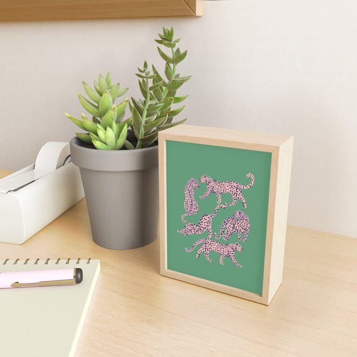 Modern abstract pink leopards in emerald green background  Mini Art Print Gallery Image 2