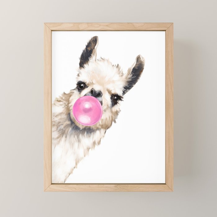 Bubble Gum Sneaky Llama Mini Art Print Gallery Image 1