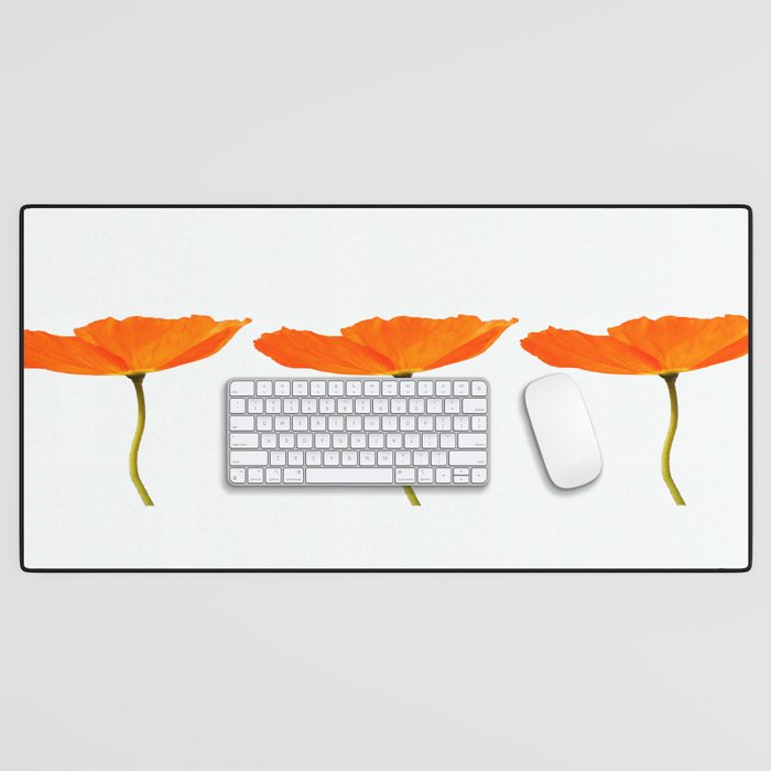 Three Orange Poppy Flowers White Background  Desk Mat Gallery Image 1