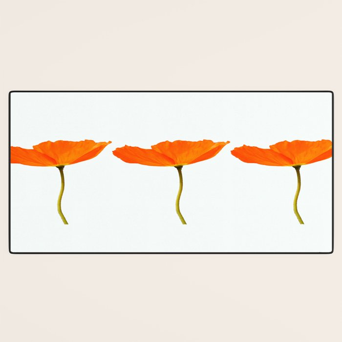 Three Orange Poppy Flowers White Background  Desk Mat Gallery Image 3