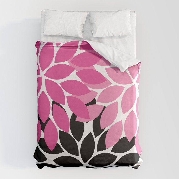 Bold Colorful Hot Pink Black Dahlia Flower Burst Petals Duvet Cover Gallery Image 1