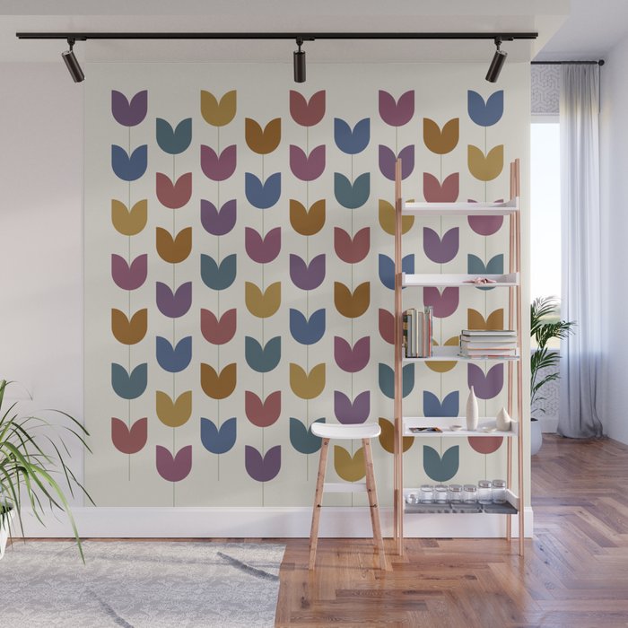 Spring Tulips VIII Multicolor Mid Century Flowers Wall Mural Gallery Image 1
