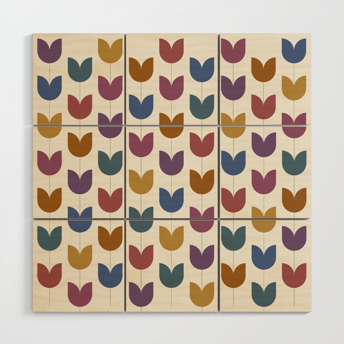 Spring Tulips VIII Multicolor Mid Century Flowers Wood Wall Art Gallery Image 1