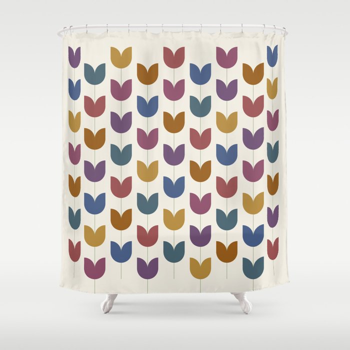 Spring Tulips VIII Multicolor Mid Century Flowers Shower Curtain Gallery Image 1