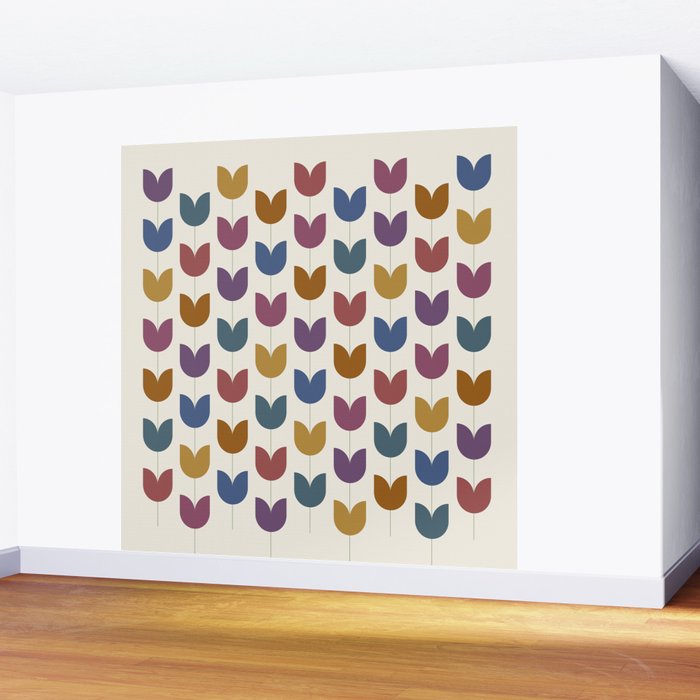 Spring Tulips VIII Multicolor Mid Century Flowers Wall Mural Gallery Image 2