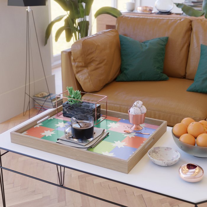 Checkered holiday pattern with stars Serving Tray Gallery Image 2