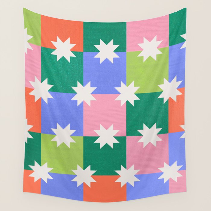 Checkered holiday pattern with stars Wall Tapestry Gallery Image 4
