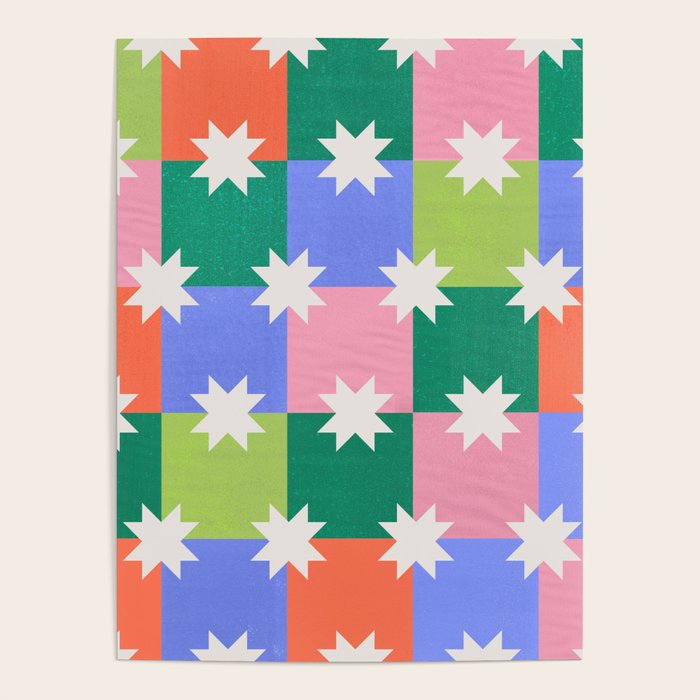 Checkered holiday pattern with stars Poster Gallery Image 1
