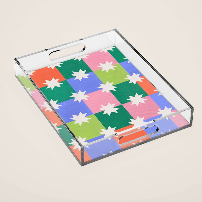 Checkered holiday pattern with stars Acrylic Tray Gallery Image 1