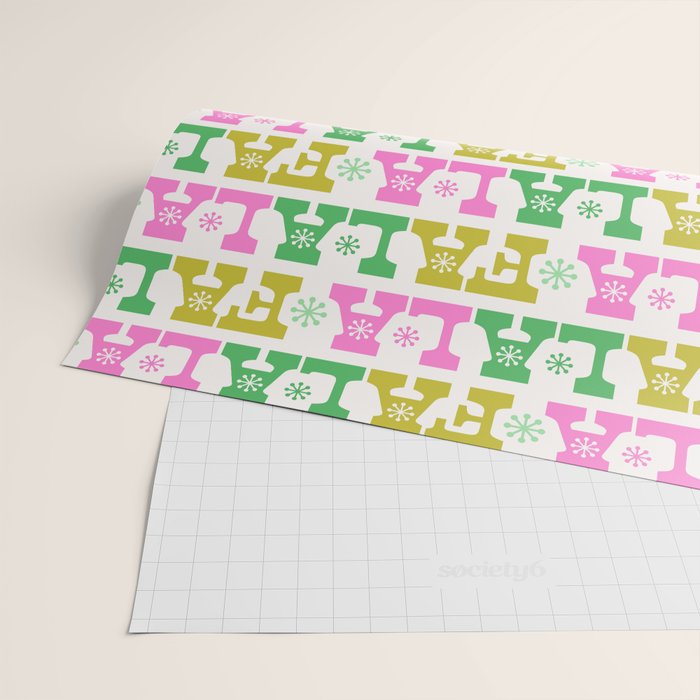 Fa La La- Pink & Green Wrapping Paper Gallery Image 2