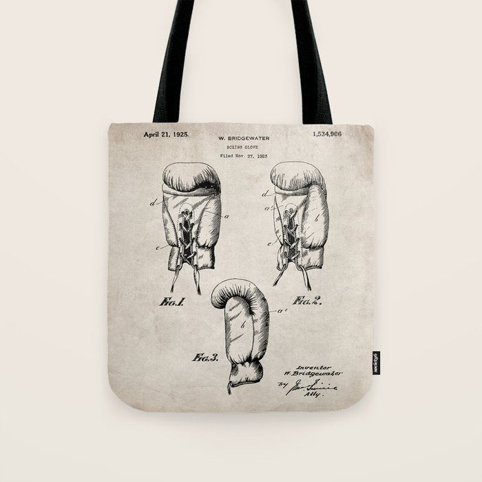 Boxing Gloves Patent - Boxer Trainer Coach Gym Art - Antique Tote Bag Gallery Image 1