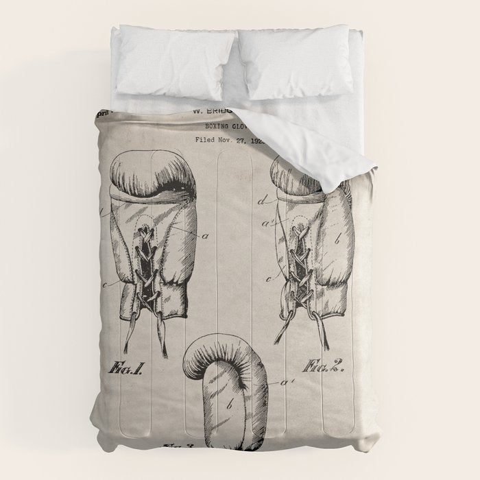 Boxing Gloves Patent - Boxer Trainer Coach Gym Art - Antique Comforter Gallery Image 1