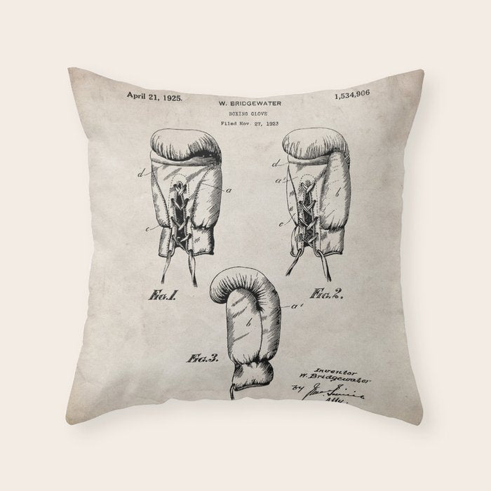 Boxing Gloves Patent - Boxer Trainer Coach Gym Art - Antique Throw Pillow Gallery Image 6