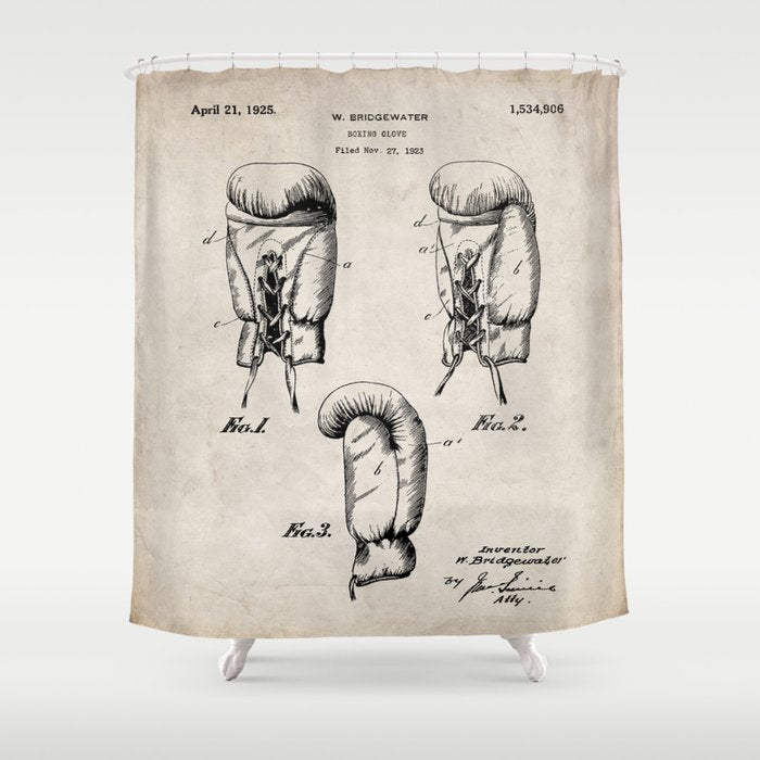 Boxing Gloves Patent - Boxer Trainer Coach Gym Art - Antique Shower Curtain Gallery Image 1