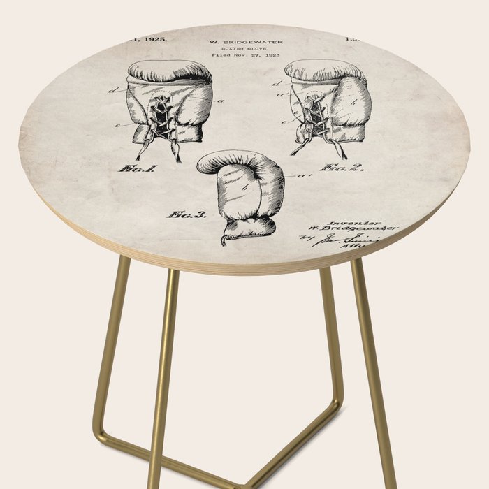 Boxing Gloves Patent - Boxer Trainer Coach Gym Art - Antique Side Table Gallery Image 2