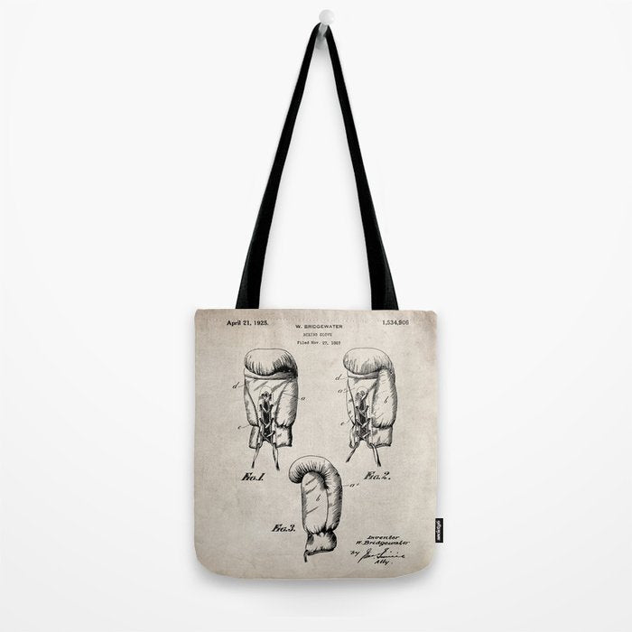 Boxing Gloves Patent - Boxer Trainer Coach Gym Art - Antique Tote Bag Gallery Image 2