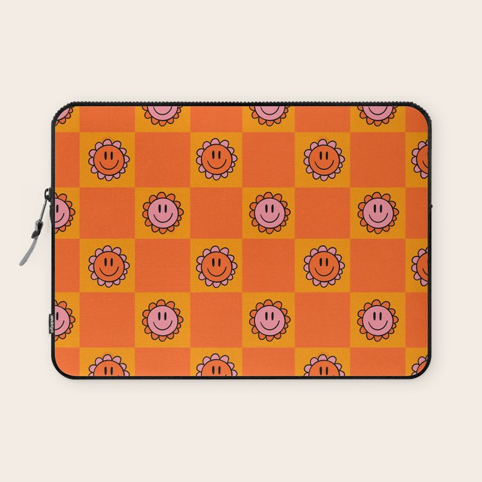 Orange Smiley Face Checkerboard Print Laptop Sleeve Gallery Image 1