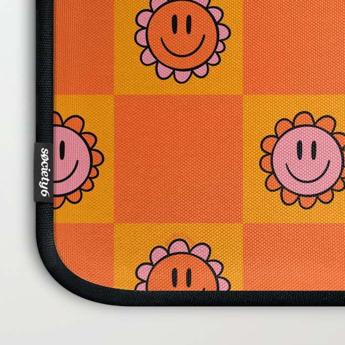 Orange Smiley Face Checkerboard Print Laptop Sleeve Gallery Image 3