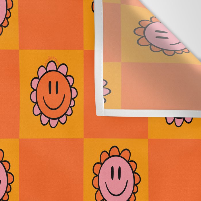 Orange Smiley Face Checkerboard Print Wall Tapestry Gallery Image 3