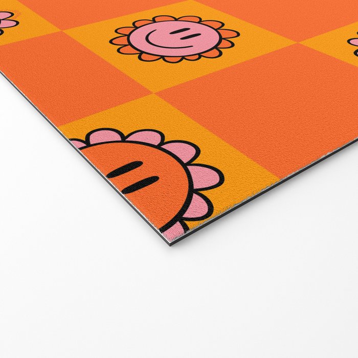 Orange Smiley Face Checkerboard Print Welcome Mat Gallery Image 2