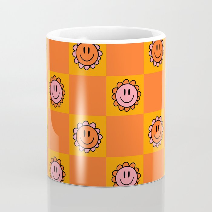 Orange Smiley Face Checkerboard Print Coffee Mug Gallery Image 4