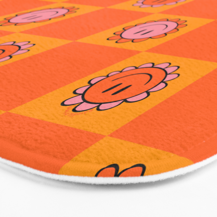 Orange Smiley Face Checkerboard Print Bath Mat Gallery Image 3