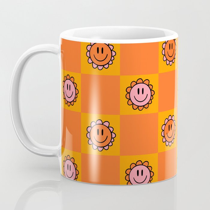 Orange Smiley Face Checkerboard Print Coffee Mug Gallery Image 3