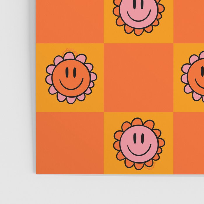 Orange Smiley Face Checkerboard Print Poster Gallery Image 3
