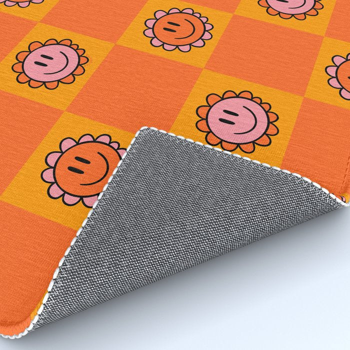 Orange Smiley Face Checkerboard Print Rug Gallery Image 4