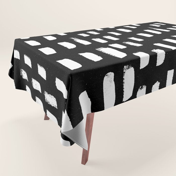 Artistic modern black white paint brushstrokes Tablecloth Gallery Image 1