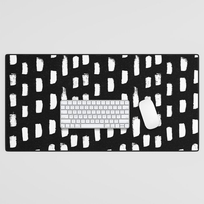 Artistic modern black white paint brushstrokes Desk Mat Gallery Image 1