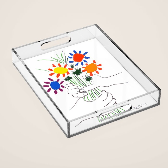 Pablo Picasso Bouquet Of Peace 1958 (Flowers Bouquet With Hands), T Shirt, Artwork Acrylic Tray Gallery Image 1