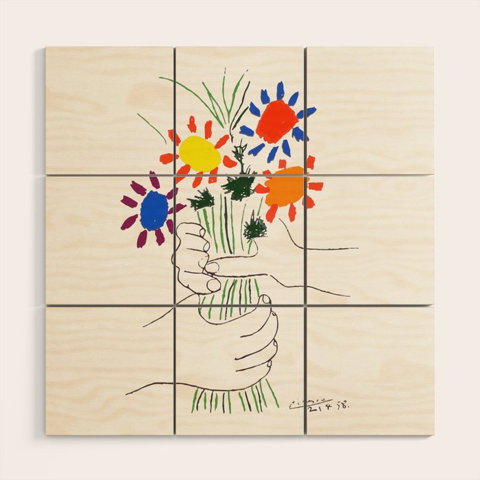 Pablo Picasso Bouquet Of Peace 1958 (Flowers Bouquet With Hands), T Shirt, Artwork Wood Wall Art Gallery Image 1