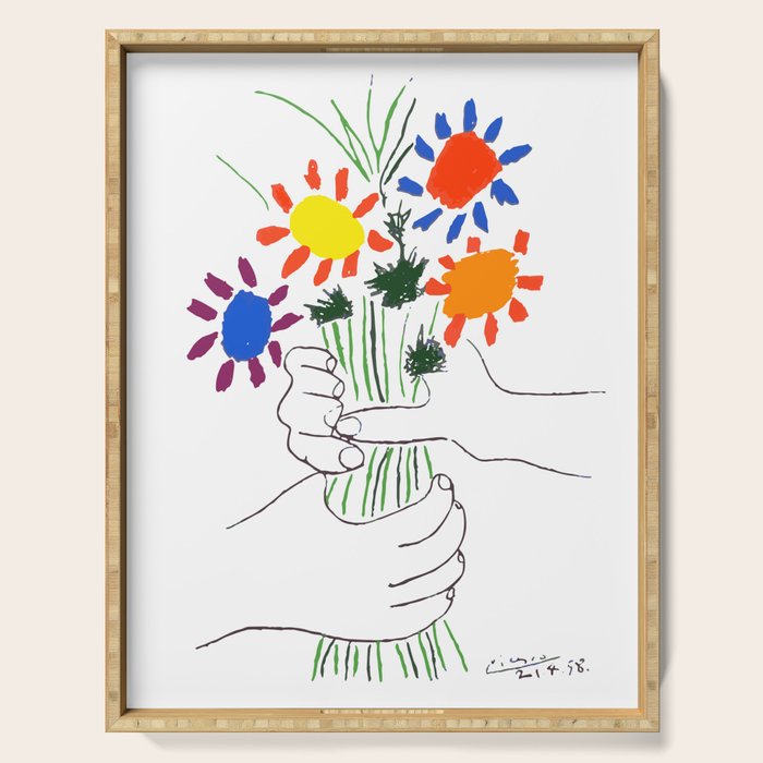 Pablo Picasso Bouquet Of Peace 1958 (Flowers Bouquet With Hands), T Shirt, Artwork Serving Tray Gallery Image 1