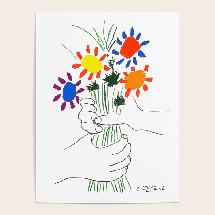 Pablo Picasso Bouquet Of Peace 1958 (Flowers Bouquet With Hands), T Shirt, Artwork Poster Gallery Image 4