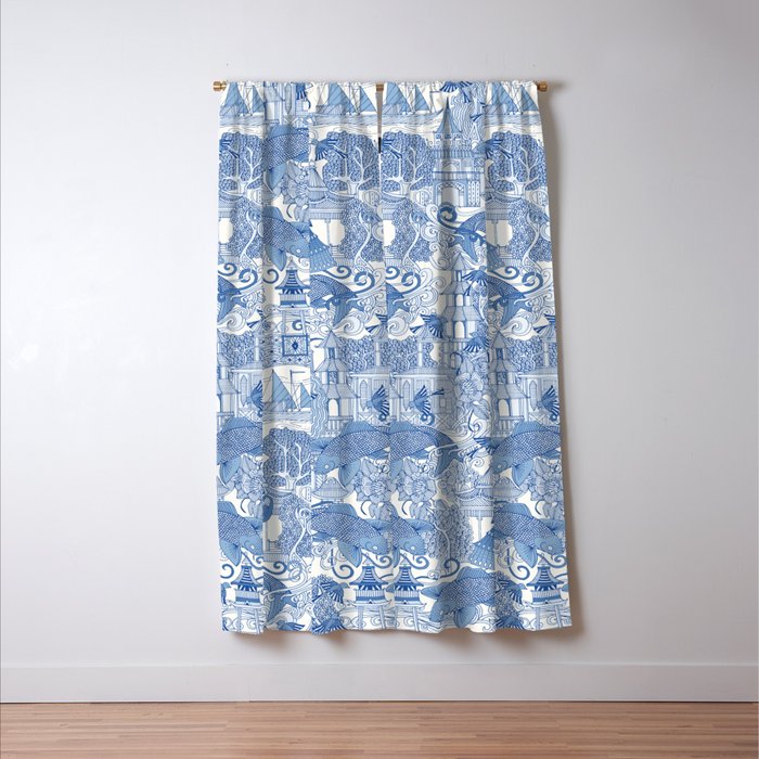 chinoiserie toile blue Window Curtain Gallery Image 3