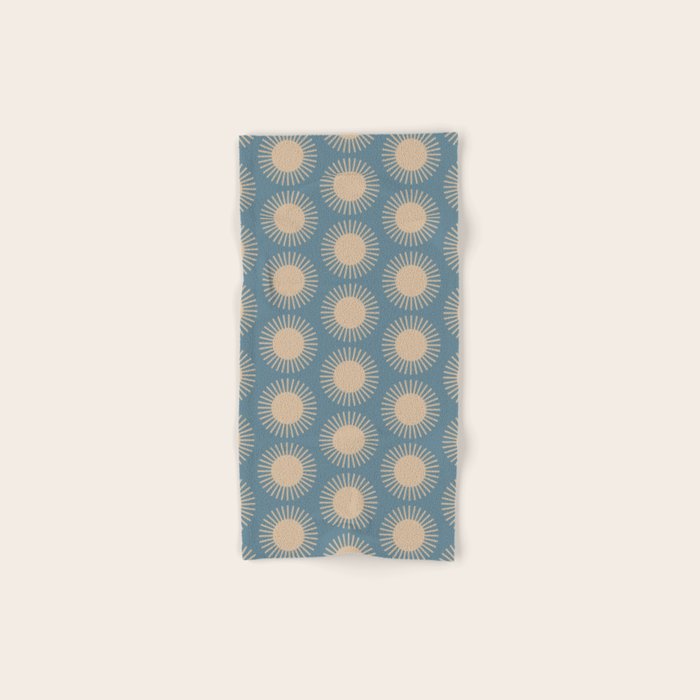 Boho Summer Sun Pattern XVII Blue and Beige Bath Towel Gallery Image 1