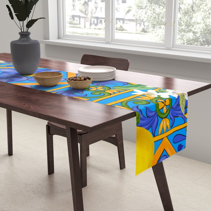 Summer ,Sicilian tiles ,citrus,oranges,majolica,lemons ,Mediterranean  Table Runner Gallery Image 2