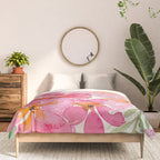 Tropical Pink Hibiscus Watercolor Flowers Comforter Gallery Image 3