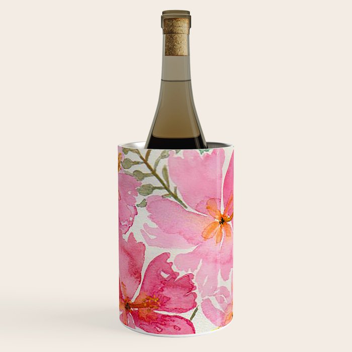 Tropical Pink Hibiscus Watercolor Flowers Wine Chiller Gallery Image 1