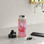 Tropical Pink Hibiscus Watercolor Flowers Water Bottle Gallery Image 4