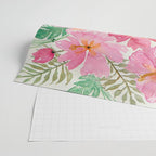 Tropical Pink Hibiscus Watercolor Flowers Wrapping Paper Gallery Image 2