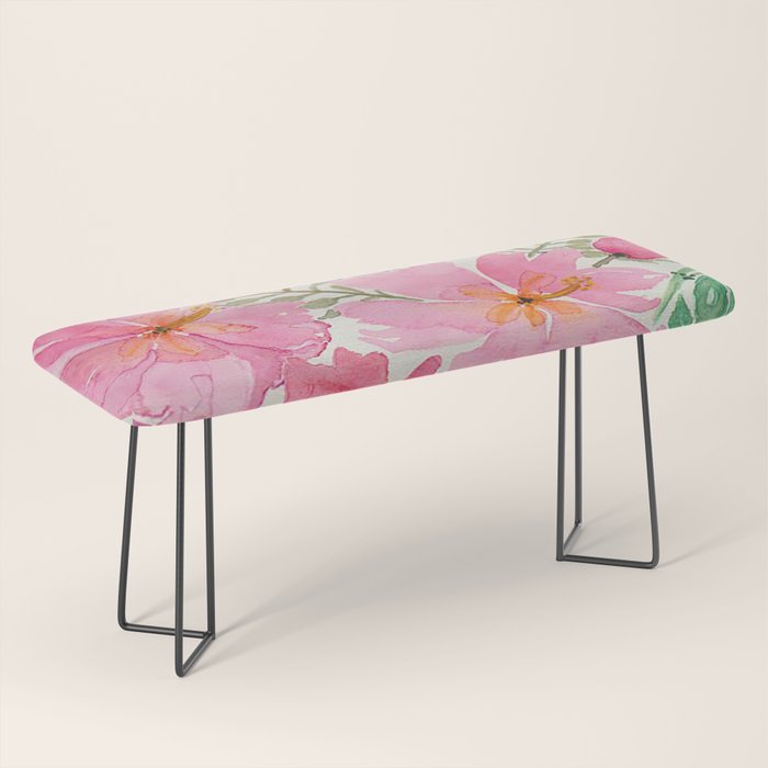 Tropical Pink Hibiscus Watercolor Flowers Bench Gallery Image 1