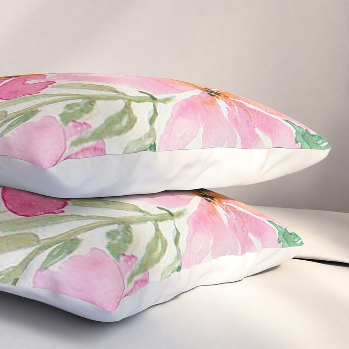 Tropical Pink Hibiscus Watercolor Flowers Pillow Sham Gallery Image 3