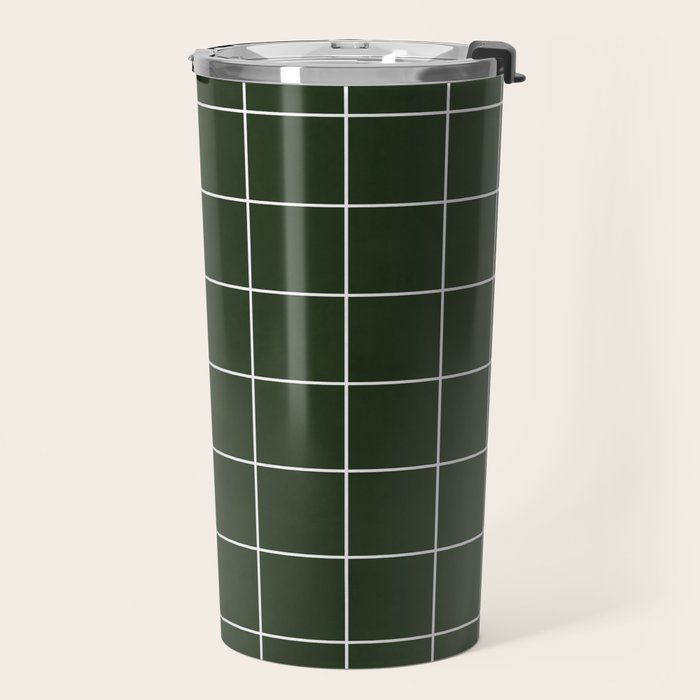 Small Grid Pattern - Deep Green Travel Mug Gallery Image 2