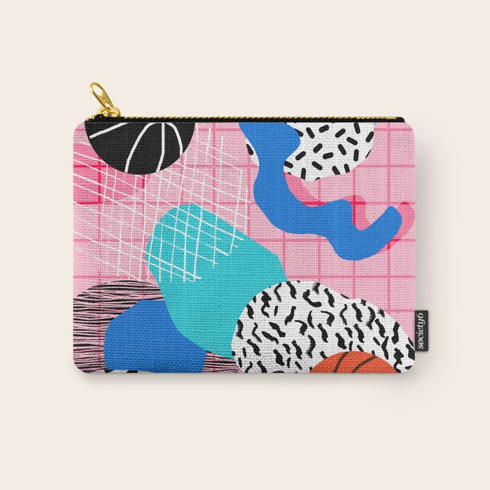 Hot Hand - memphis retro throwback neon grid pattern minimal modern pop art basketball sports Carry All Pouch Gallery Image 1