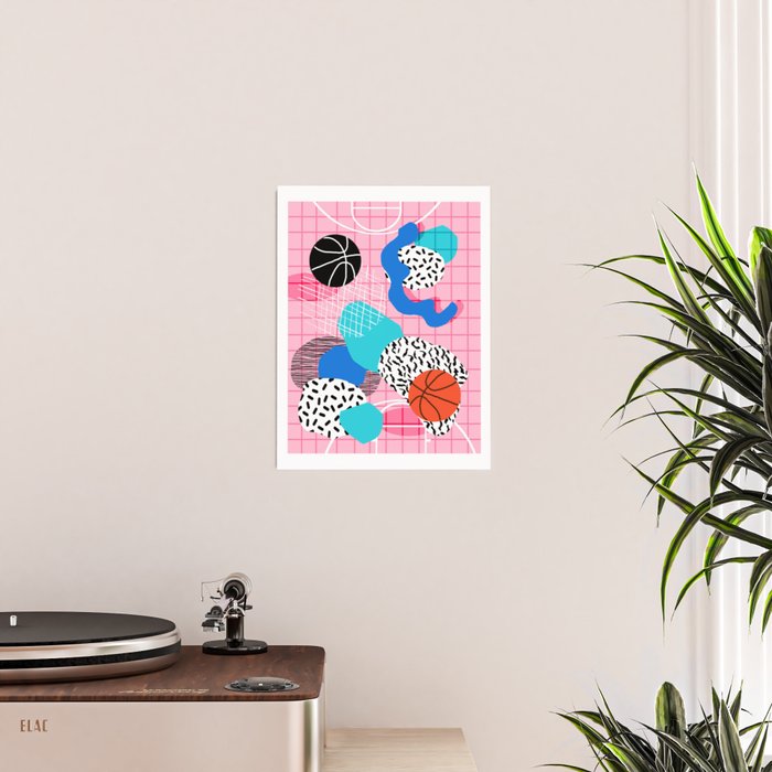 Hot Hand - memphis retro throwback neon grid pattern minimal modern pop art basketball sports Poster Gallery Image 2