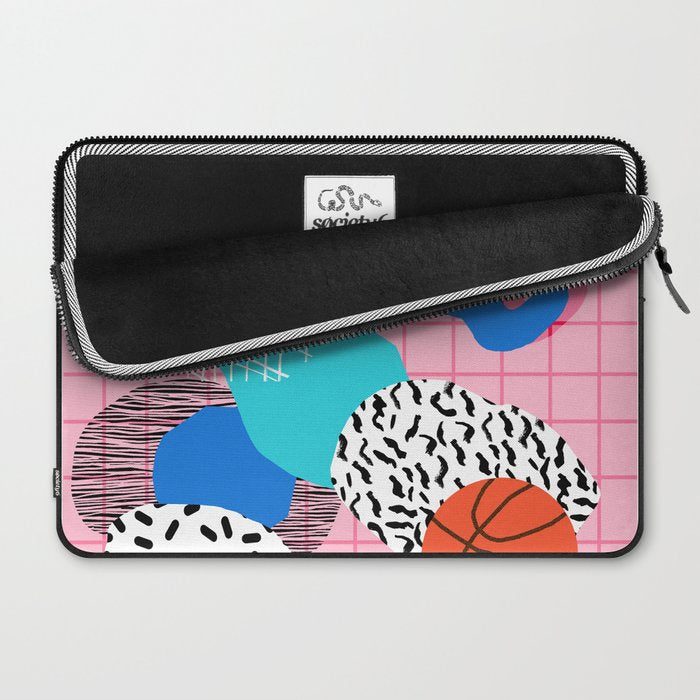 Hot Hand - memphis retro throwback neon grid pattern minimal modern pop art basketball sports Laptop Sleeve Gallery Image 2