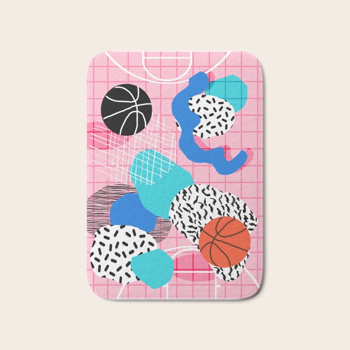 Hot Hand - memphis retro throwback neon grid pattern minimal modern pop art basketball sports Bath Mat Gallery Image 1