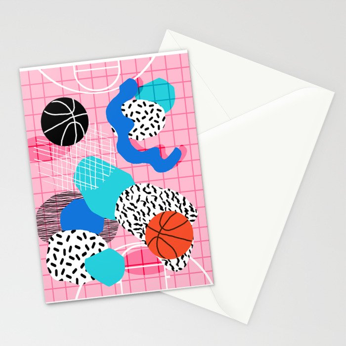 Hot Hand - memphis retro throwback neon grid pattern minimal modern pop art basketball sports Stationery Card Gallery Image 2